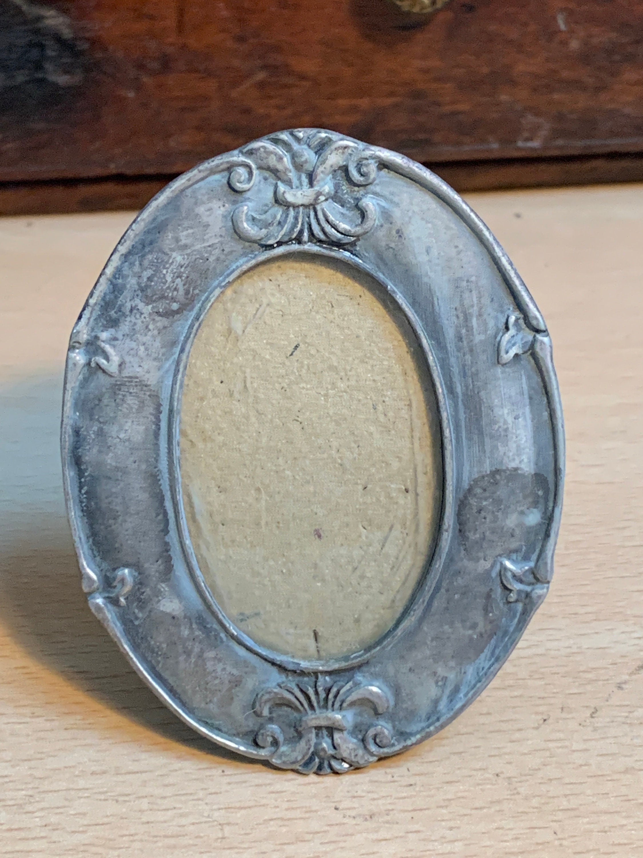 Small ornate oval white metal Pewter picture frame Etsy
