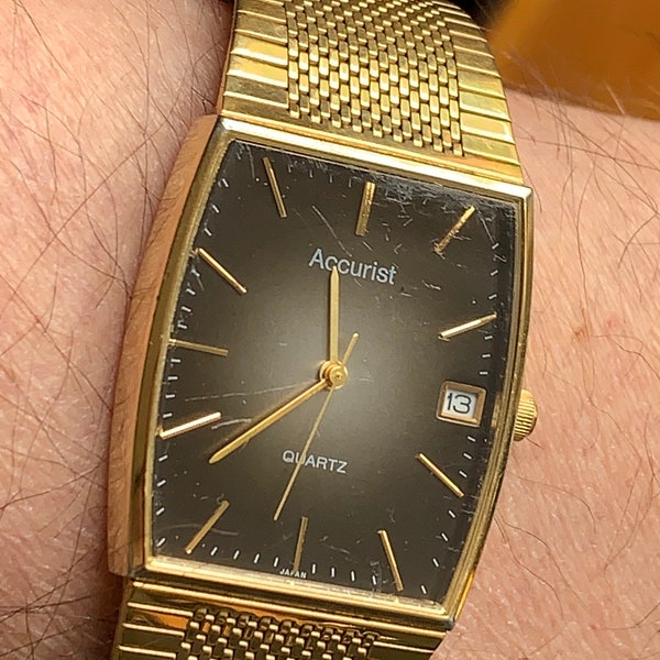 Vintage Gents Accurist 347000 Tiger's Eye Quartz Bracelet WristWatch