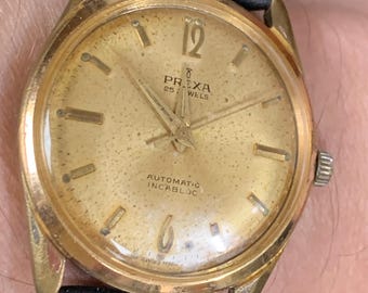 Reloj de caballero vintage Prexa automático suizo de 25 joyas, movimiento AS 1700, en estado original.