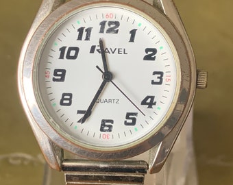 Ravel Unisex Herren Damen Großes Zifferblatt Clear White Face Uhr.