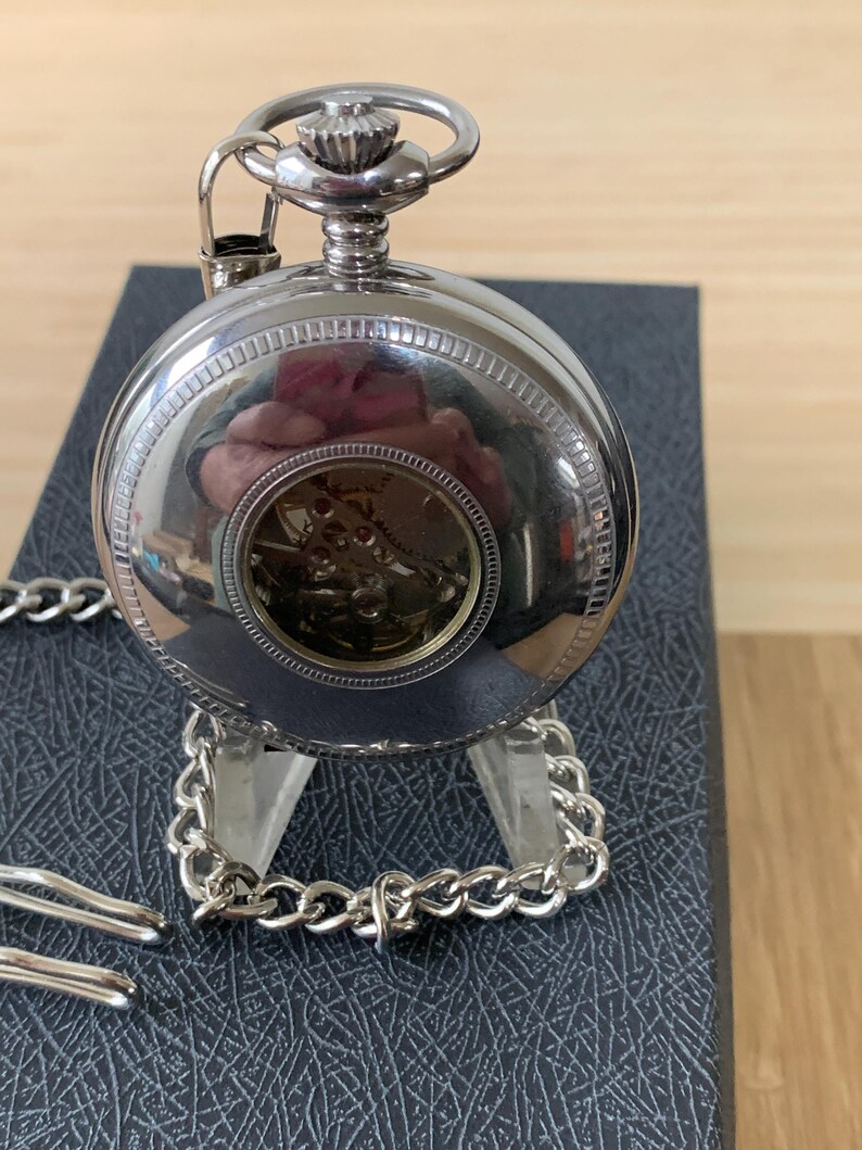 Rotary Double Half Hunter Silver Tone Skeleton Double Pocket Watch With