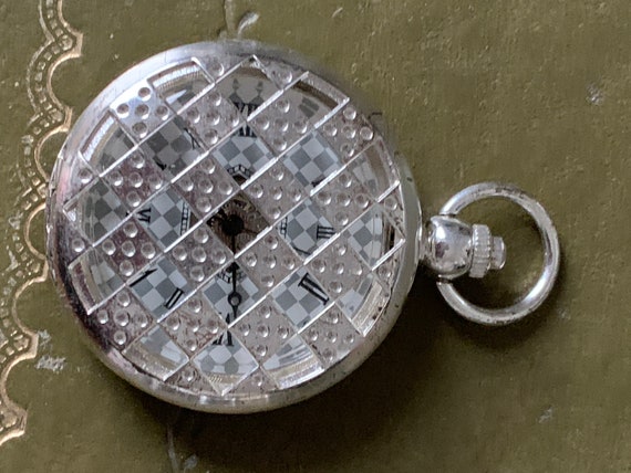 Mechanical Pocket Watch Chess Silver Plated Full Hunter Skeleton Pocket Watch  AF                        .