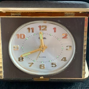 Very Nice Vintage / Retro 1950&#39;s / 1960&#39;s Black and Gold Travel Desk Alarm Clock By Coral