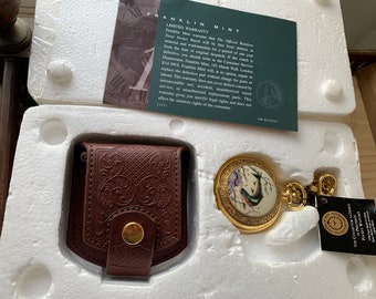 Reloj de bolsillo para coleccionistas Franklin Mint Rainbow Trout con caja, cadena y folleto