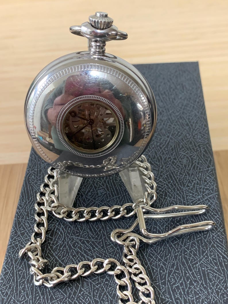 Rotary Double Half Hunter Silver Tone Skeleton Double Pocket Watch With