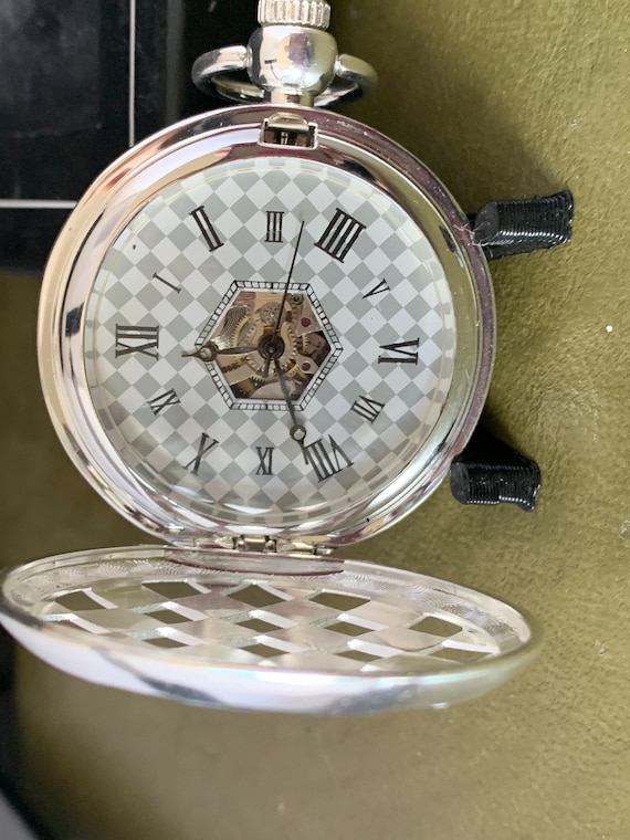 Mechanical Pocket Watch Chess Silver Plated Full Hunt… Gem