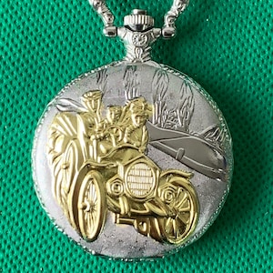 Quartz full hunter Pocket / fob watch in working order with Antique Car design