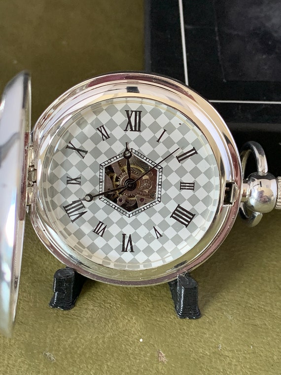 Mechanical Pocket Watch Chess Silver Plated Full Hunt… Gem
