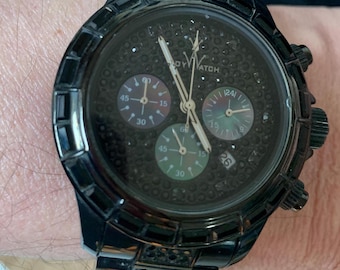 Toy watch Watch Kris stones black Watch Plasteramic Chronograph With Stone set  Dial  and Bezel Watch  in box