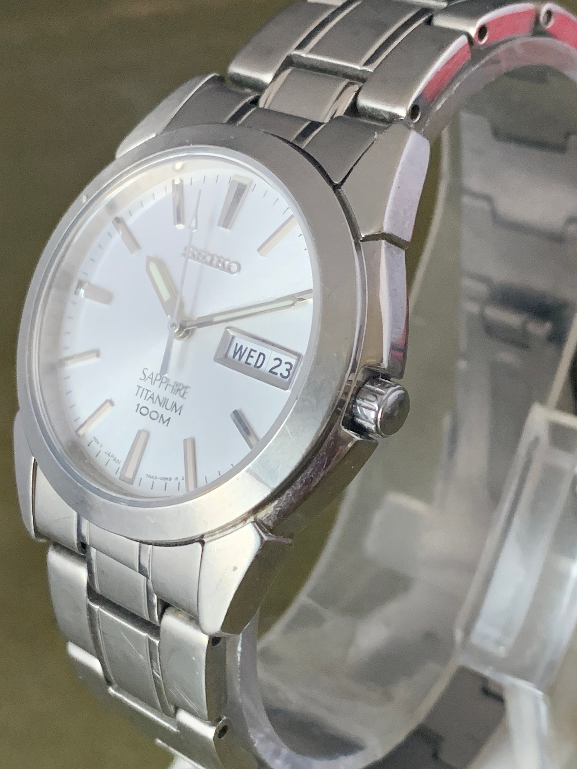 Men's Seiko Date Day 7N43-0AS0 Sapphire Titanium 100m | Etsy