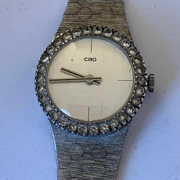 Vintage Ladies Silver-tone CIRO Watch with Gemstone watch with integrated strap