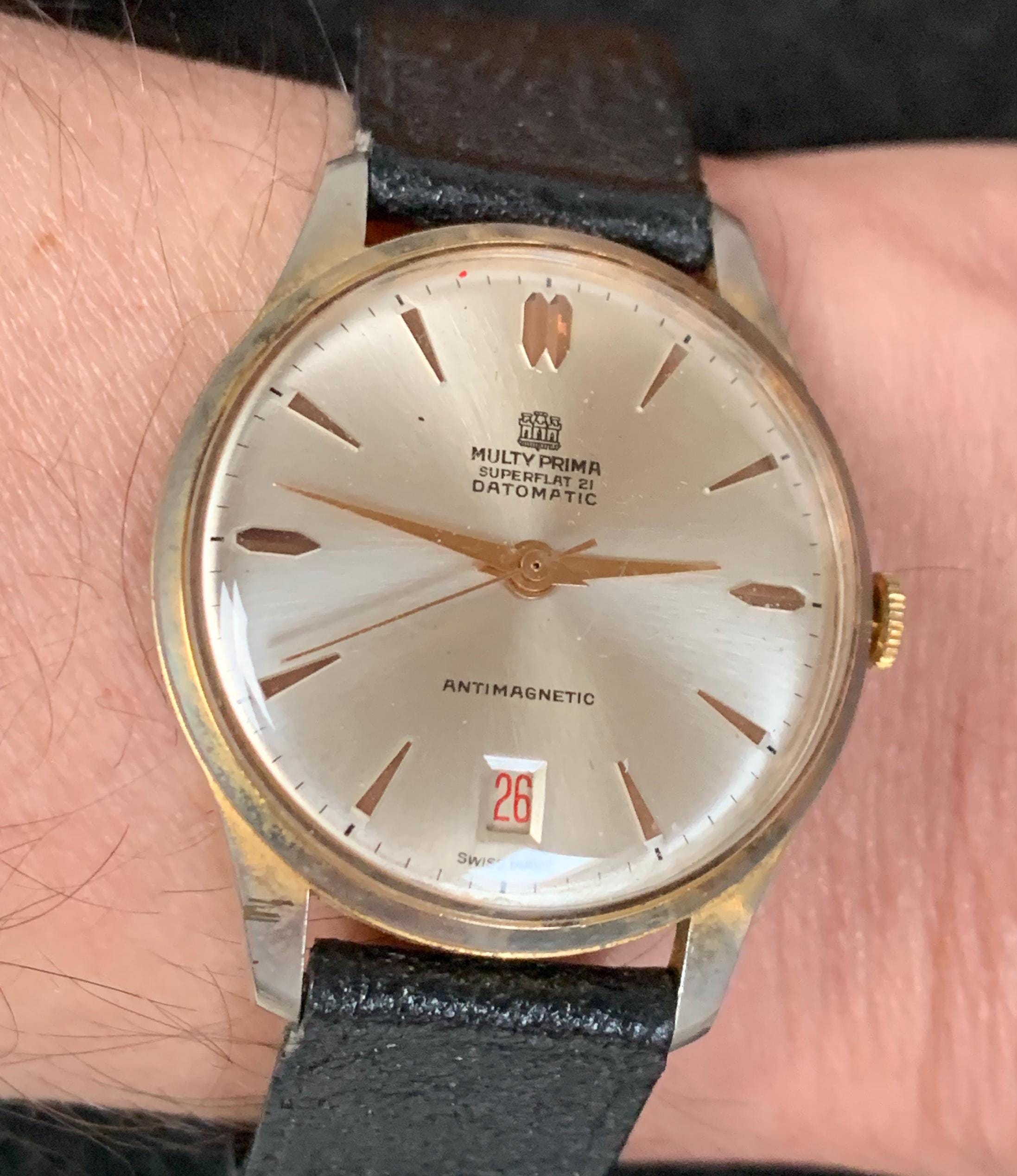Vintage Multy Prima Superflat 21 Datomatic Swiss Hand Wind Watch
