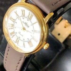 Montre-bracelet Avia Vintage Pour Femme - Quartz Suisse, Cadran Or, Boîtier 20 Mm