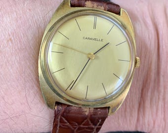 1970年製 カラベル バイ ブローバ メンズ腕時計 ST AS 1800ムーブメント ゴールドトーンダイヤル AF
