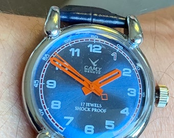 Collectible Vintage Camy Swiss Wrist Watch With Blue Dial ST 96