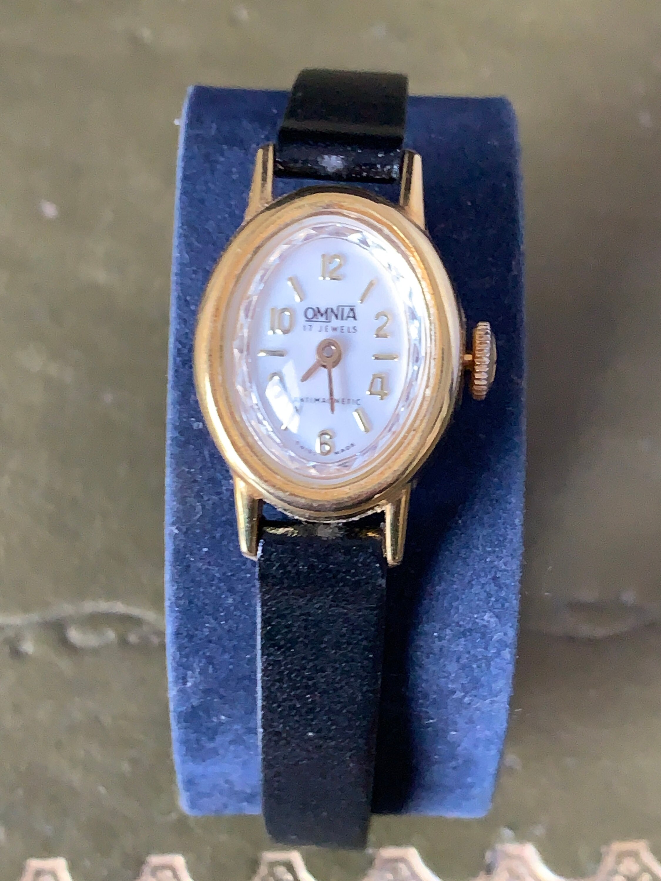 Vintage Omnia Oval 17 Jewels Ladies Dress Watch With Faceted 