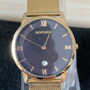 Men&#39;s classic Sekonda Quartz Gold-tone Mesh  Strap Watch With Black Dial