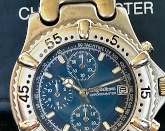 Herrklocka Krug Baumen Chronomaster med blå urtavla, kvartskronograf