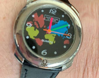 Vintage United Colors Benetton by Bulova Multi-colored Map Vintage