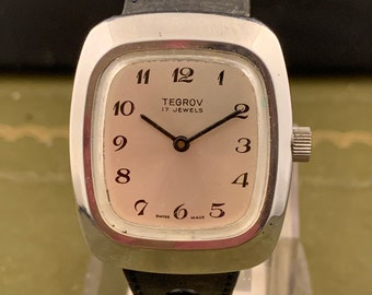 Rare Men's Vintage Tegrov Gents Wristwatch 17 Jewels  bf 582 , 21,600 A/h