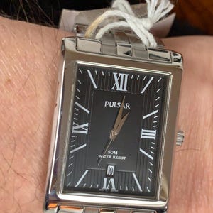 Pulsar By Seiko  RECTANGULAR Quartz Tank Style Watch VX32-X394 with black dial