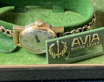 Vintage AVIA SWISS Made MECHANISCHE Kleideruhr in Originalverpackung
