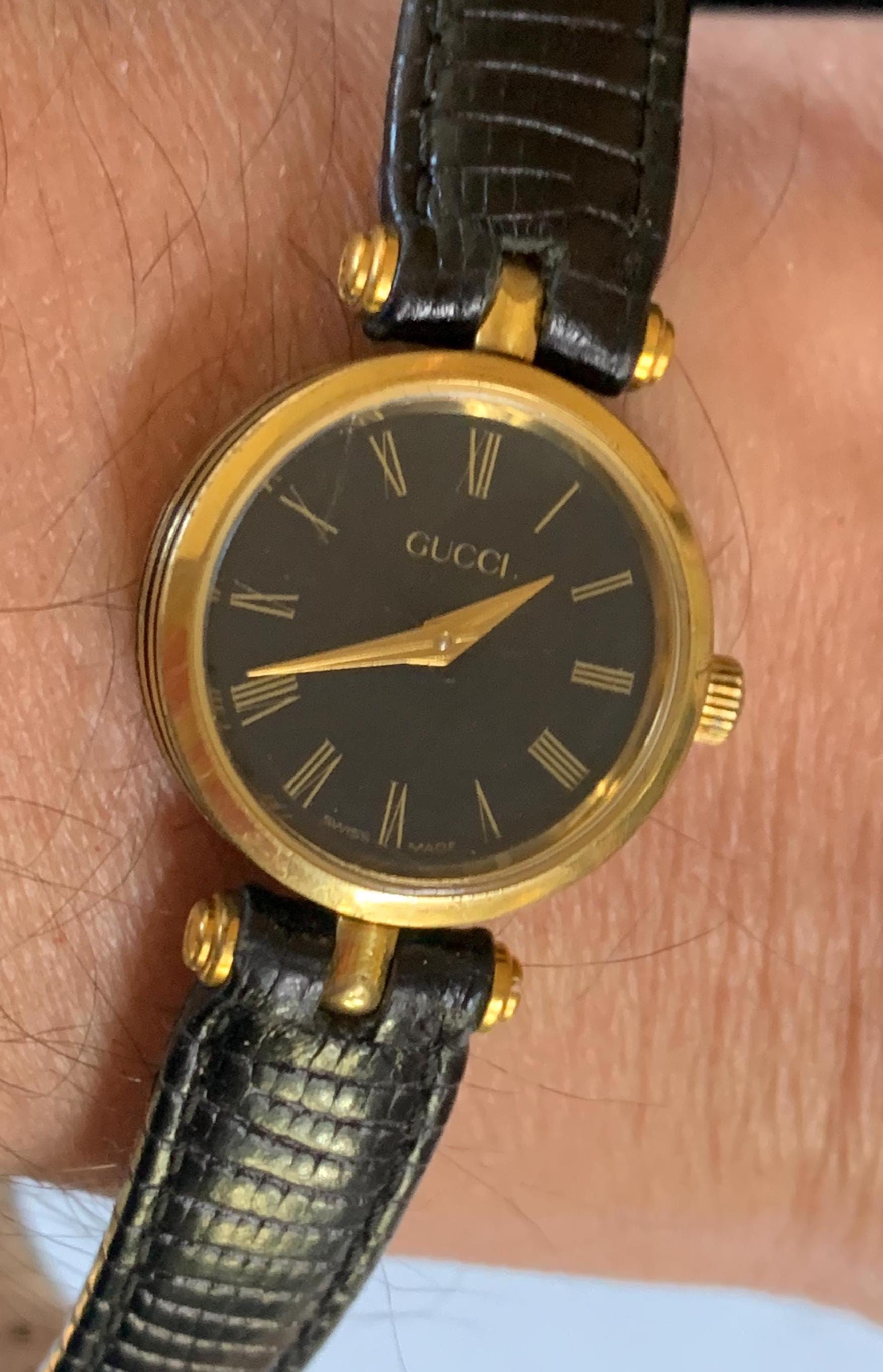 Vintage 90\'s Gucci 3800 Jr Wristwatch, 18k Gold Plated, Lizard Calf Band 5/8R, Gucci 3800 Jr Cream Dial 18k Gold Plated with Timer – SWWatches main image 3