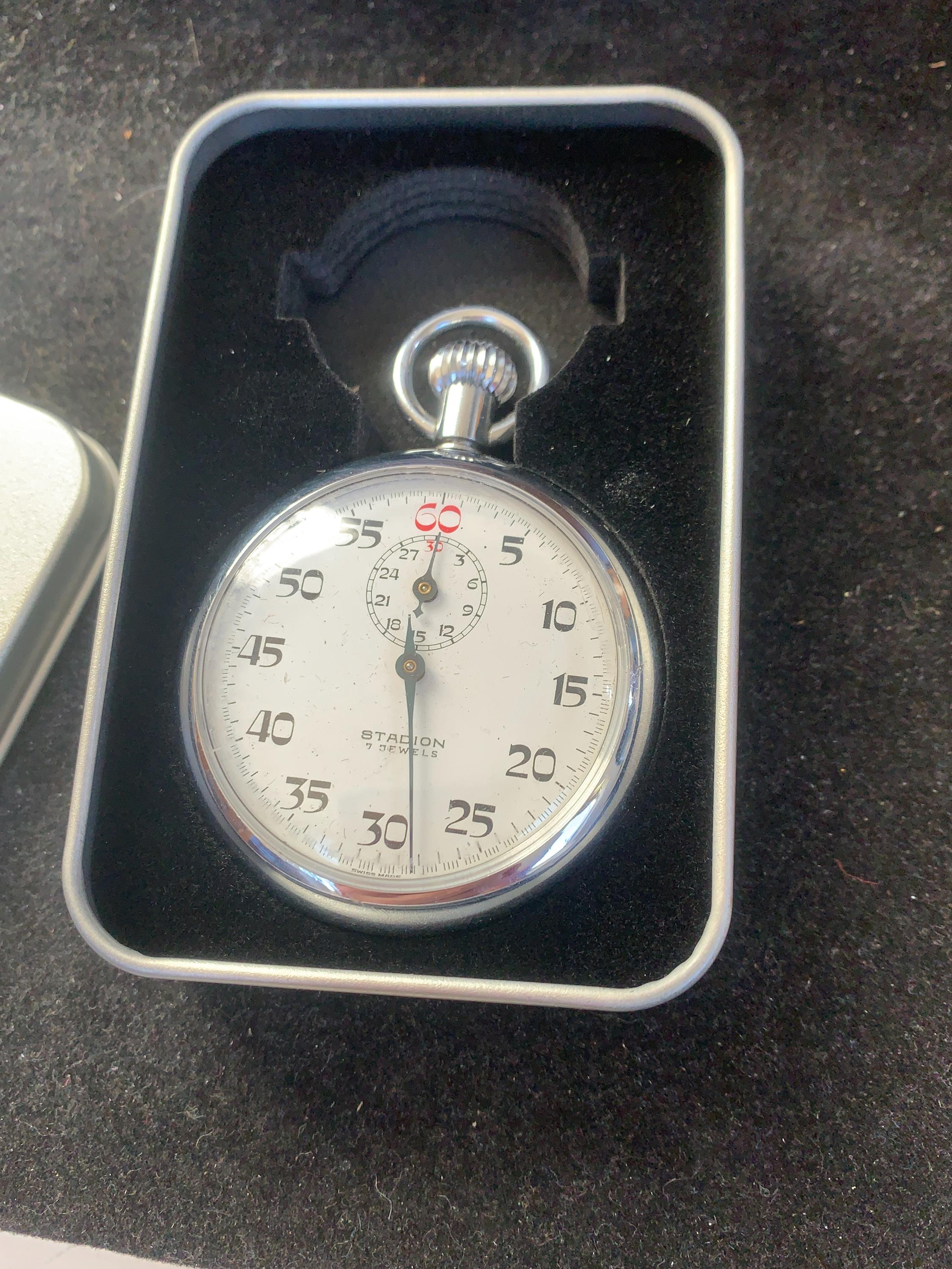 VINTAGE Stadion Art Deco-styled 7 Jewels Stopwatch Made in