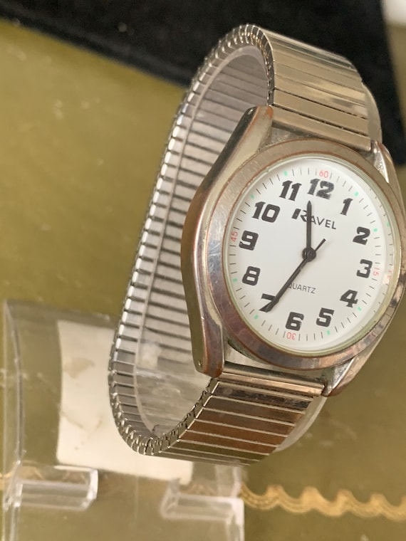 Ravel Montre Gros Chiffres - Bracelet Cuir Synthétique - Pour Malvoyants - Unisexe - Garantie 12 Mois