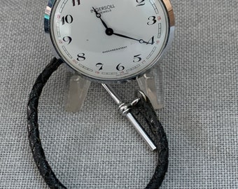 Ingersoll Mens Pocket Watch 17 Jewels pocket watch complete with leather,  military style Albert and box