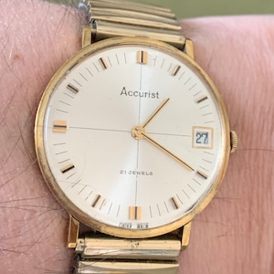 Vintage Gents 1970s Accurist Gold Plated Dress Watch 21 Jewel Peseux 7016 movement