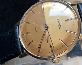 割引購入 Vintage Mechanical Gold Split Jewels 23 SEKONDA Watch Gents アナログ（手巻き）
