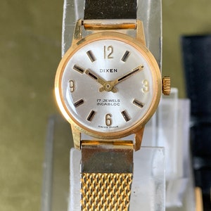 Dixen Gold Plated Swiss Made 17 Jewel Ladies Watch on mesh strap