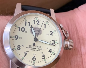 Large Gents  Spirit Of ST Louis  43mm Quartz Men's Vintage Fashion Watch with Black Strap