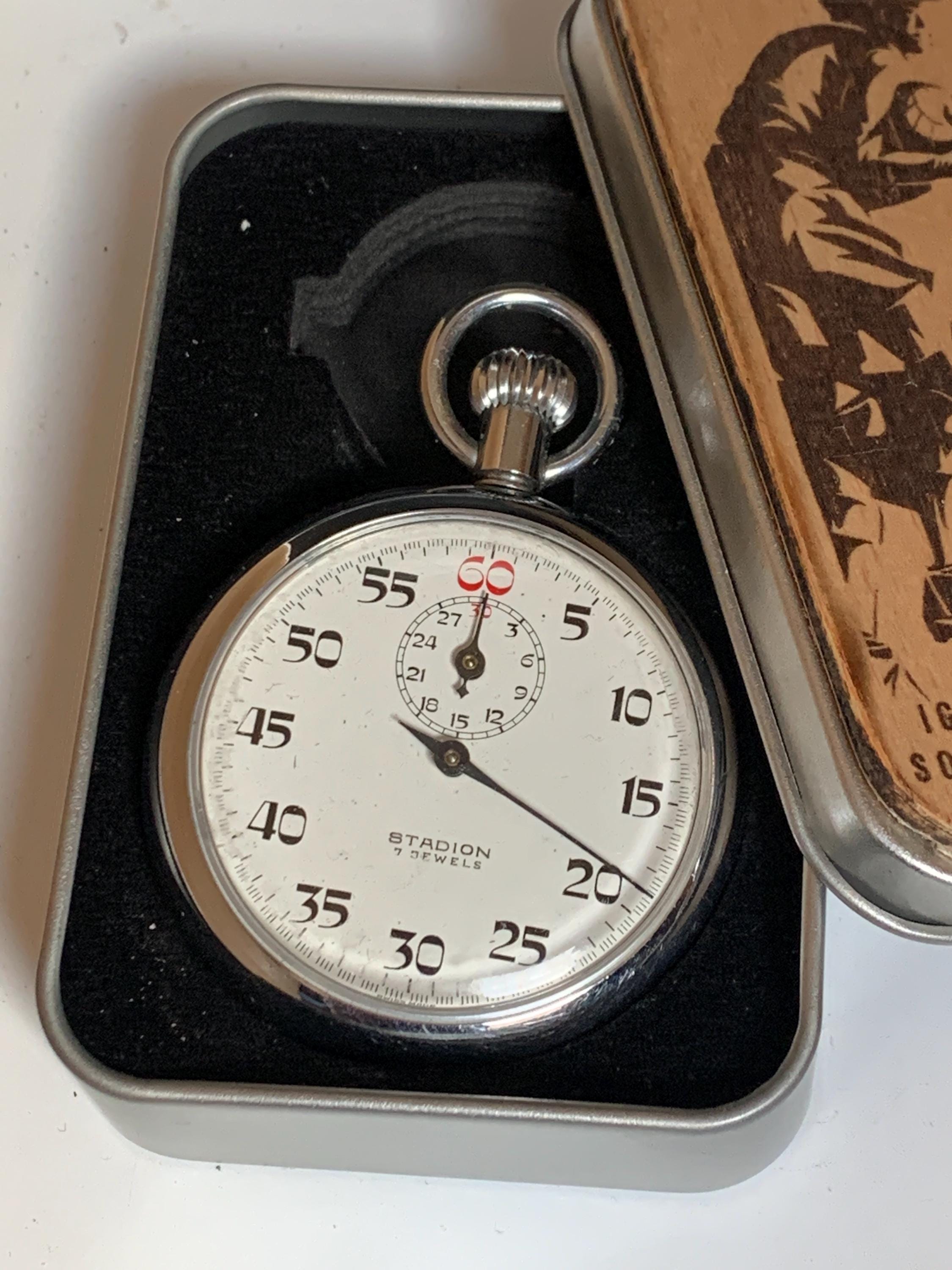 VINTAGE Stadion Art Deco-styled 7 Jewels Stopwatch Made in