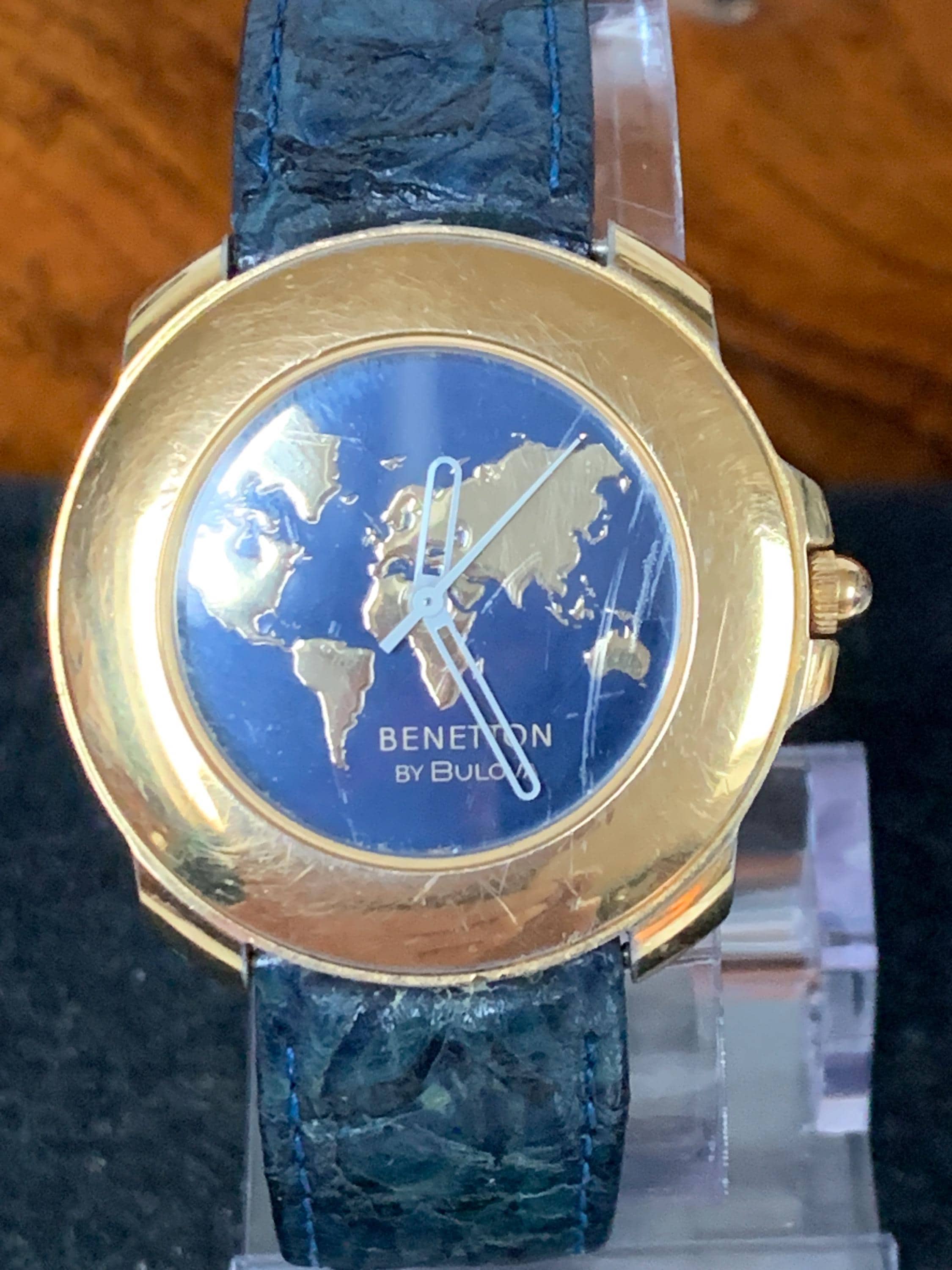 Vintage United Colors Benetton by Bulova Gold Map Vintage Quartz