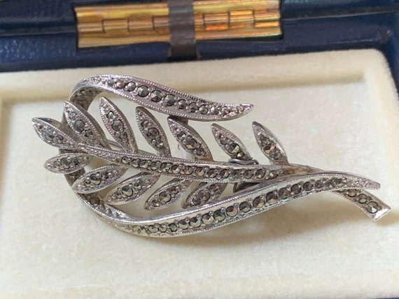 Vintage Marcasite Leaf brooch - image 1