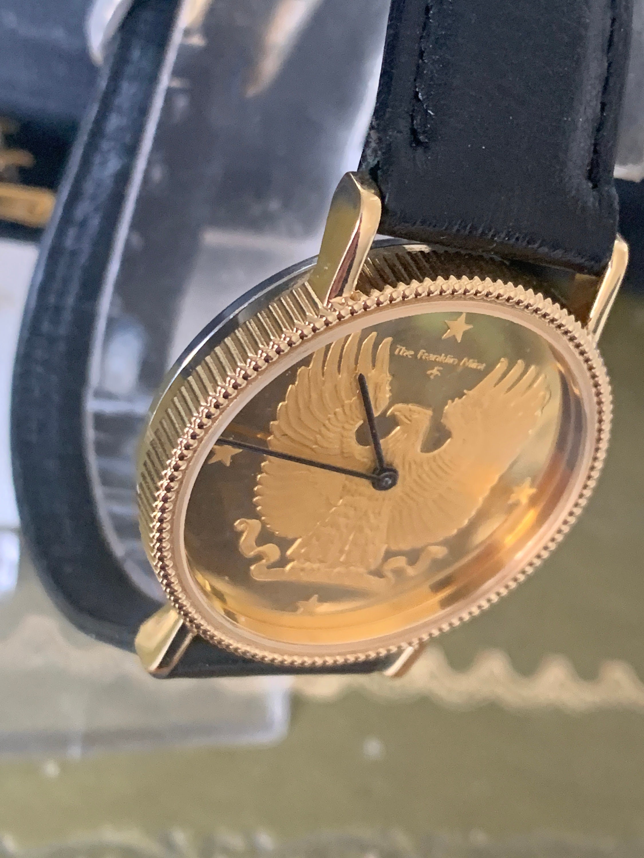Franklin Mint Eagle Sterling Silver Dial Gold Plated Watch in