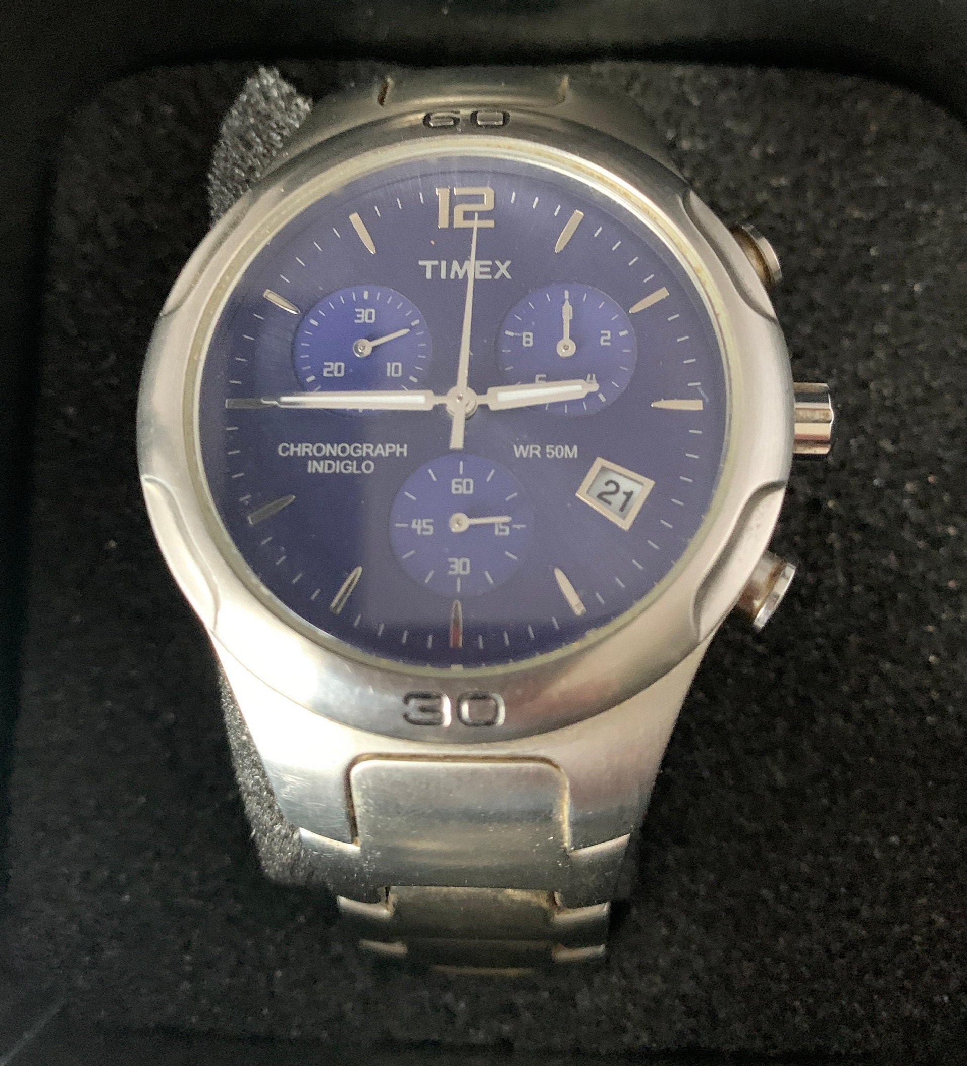 Timex chronograph indiglo wr clearance 50m