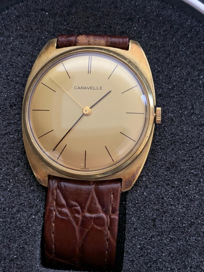 Gents 1970 Caravelle by Bulova wristwatch ST AS 1800 movement gold-tone dial AF image 4