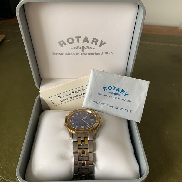 Vintage ROTARY MONZA QUARTZ Watch, Blue dial, Sapphire Crystal, with date