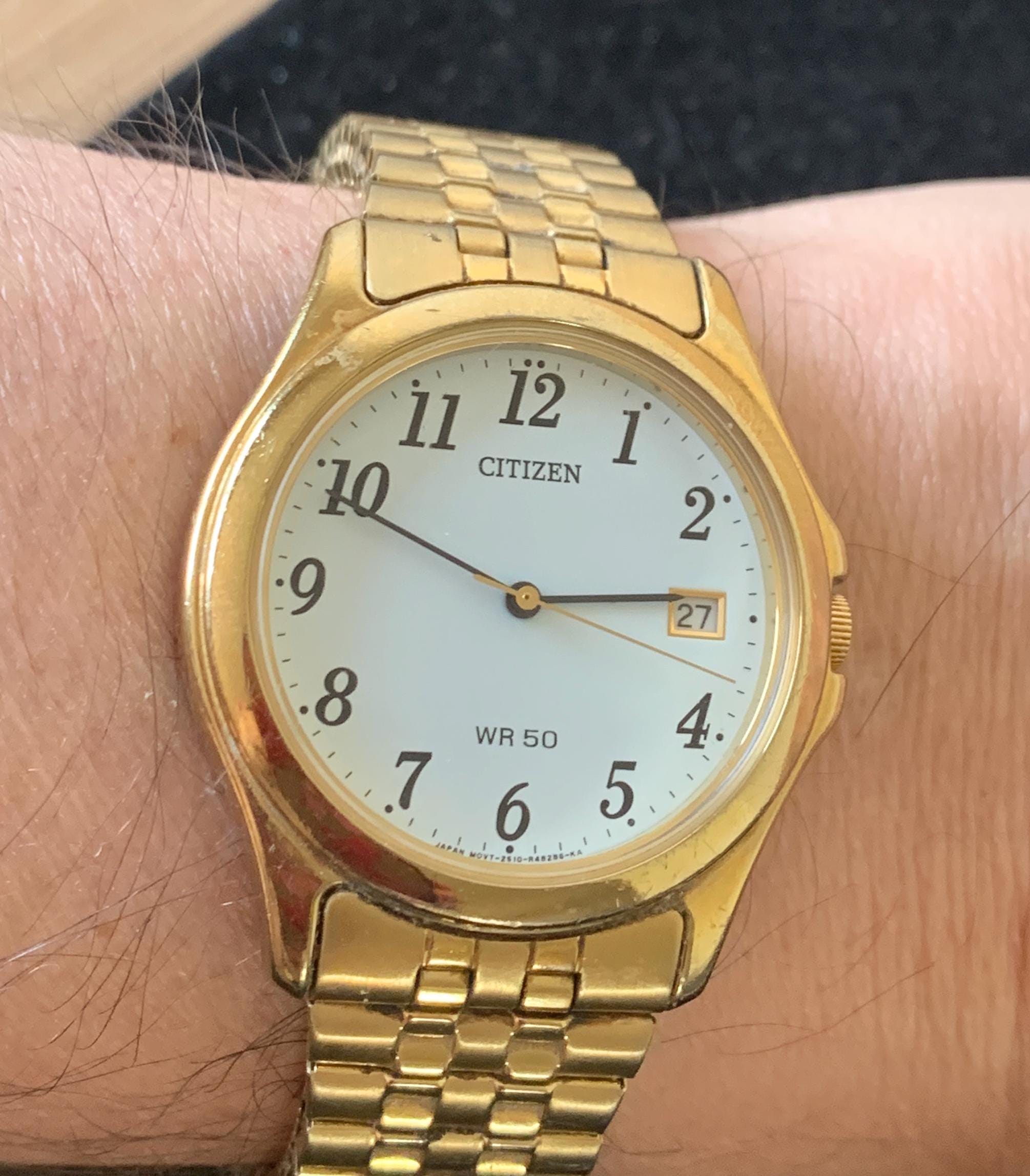 Vintage Gents Citizen Quartz Gold Tone Wrist Watch With Date