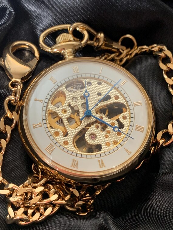Manual open Face Pocket Watch with Albert chain and o… - Gem