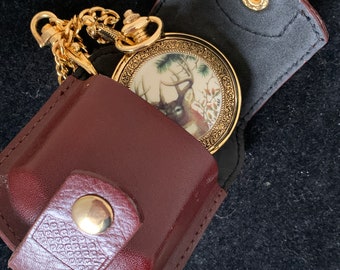 Collectible Franklin Mint Howling Wolf Pocket Watch With Belt Case