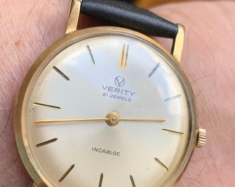 Beautiful Vintage Verity Incabloc Gold Plated Thin Dress Watch 21 Jewels  C1960s