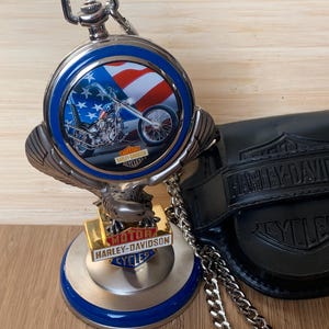 Franklin Mint Harley Davidson Pocket Watch and Case With Stand the