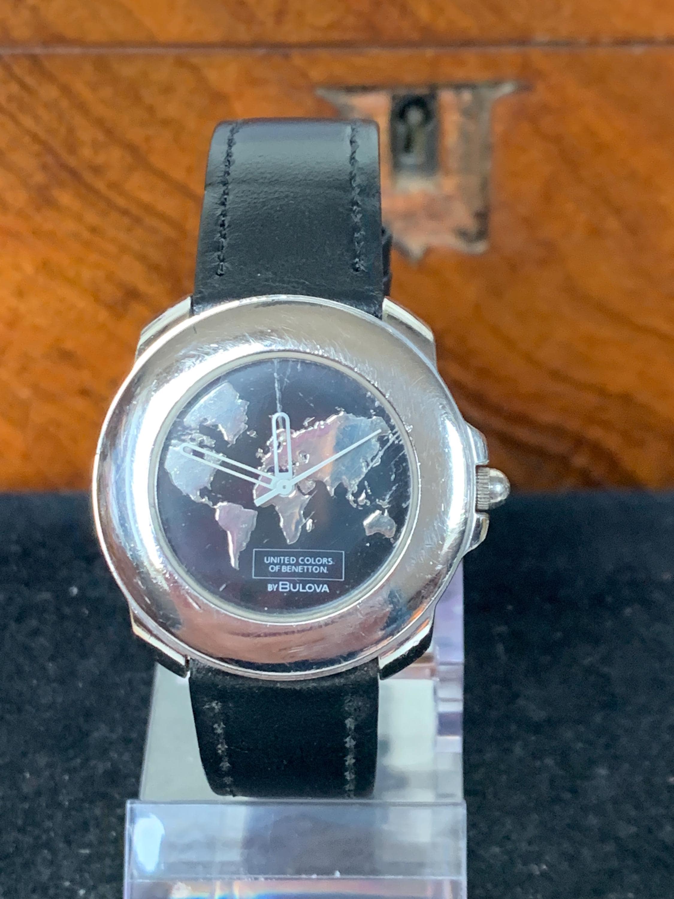 Vintage United Colors Benetton by Bulova Silver Map Vintage Quartz