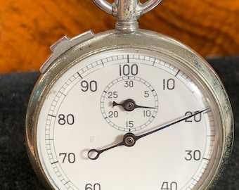 Vintage Rare Unbranded 100th Stopwatch with top wind slide start and stop and 5-minute scale AF
