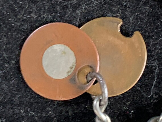 Antique White Metal Albert chain with  coins/ tokens View 3