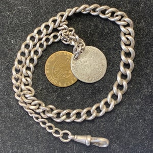 Antique Silver Graduated Albert chain with George III coin/ token dated 1790